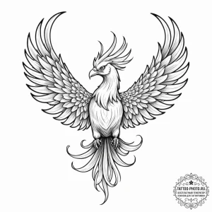 Tattoo sketch a powerful phoenix, its wings s... - эскиз тату (№1753469666_0, 25.07.2025 18:54) — tattoo-photo.ru