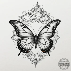 Tattoo sketch a butterfly with one wing being... - эскиз тату (№1753470282_0, 25.07.2025 19:04) — tattoo-photo.ru