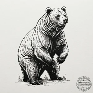 Tattoo sketch a detailed grizzly bear in a po... - эскиз тату (№1753471301_0, 25.07.2025 19:21) — tattoo-photo.ru