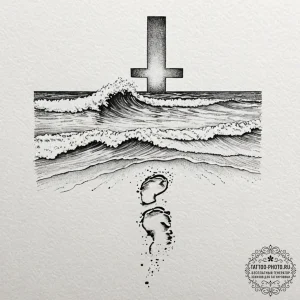 Tattoo sketch a single, powerful wave washing... - эскиз тату (№1753473927_0, 25.07.2025 20:05) — tattoo-photo.ru