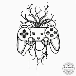 Tattoo design a controller with roots growing... - эскиз тату (№1753474124_0, 25.07.2025 20:08) — tattoo-photo.ru