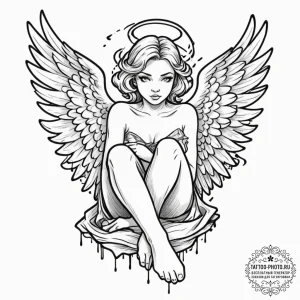 Fallen angel, tattoo drawing outline, on a cl... - эскиз тату (№1753474326_0, 25.07.2025 20:12) — tattoo-photo.ru