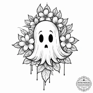 Tattoo design a cute, stylized ghost peeking... - эскиз тату (№1753474531_0, 25.07.2025 20:15) — tattoo-photo.ru