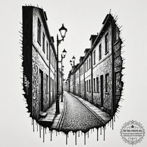 A grimy, graffiti-covered wall in a berlin al... - эскиз тату (№1753479487_0, 25.07.2025 21:38) — tattoo-photo.ru