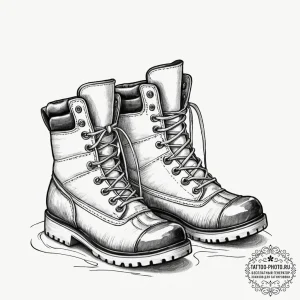 Tattoo sketch a pair of hiking boots, one on... - эскиз тату (№1753480094_0, 25.07.2025 21:48) — tattoo-photo.ru