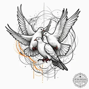 Doves, concept art for tattoo, vibrant colors... - эскиз тату (№1753480707_0, 25.07.2025 21:58) — tattoo-photo.ru