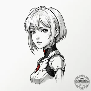 A watercolor tattoo of rei ayanami from evang... - эскиз тату (№1753481120_0, 25.07.2025 22:05) — tattoo-photo.ru