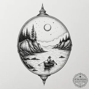Tattoo sketch a classic rowboat with a single... - эскиз тату (№1753485298_0, 25.07.2025 23:14) — tattoo-photo.ru