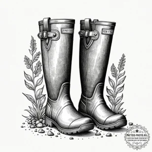 Tattoo sketch a pair of wellington boots, sug... - эскиз тату (№1753486837_0, 25.07.2025 23:40) — tattoo-photo.ru