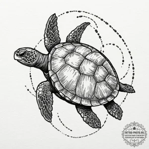 A neo-traditional tattoo of the turtle maturi... - эскиз тату (№1753487226_0, 25.07.2025 23:47) — tattoo-photo.ru
