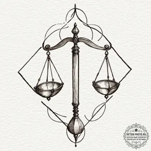 Tattoo sketch libra's scales depicted as a pe... - эскиз тату (№1753487420_0, 25.07.2025 23:50) — tattoo-photo.ru
