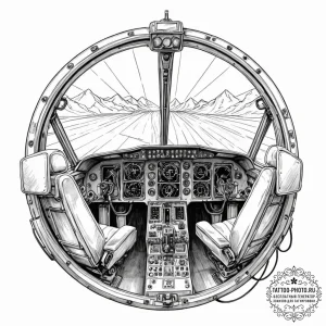 The cockpit of a modern airliner during a fli... - эскиз тату (№1753487614_0, 25.07.2025 23:53) — tattoo-photo.ru