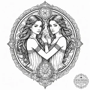 Tattoo sketch gemini twins with the "lovers"... - эскиз тату (№1753488004_0, 26.07.2025 00:00) — tattoo-photo.ru