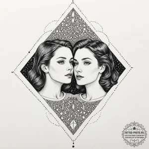 Tattoo sketch gemini twins, one fading into a... - эскиз тату (№1753488979_0, 26.07.2025 00:16) — tattoo-photo.ru