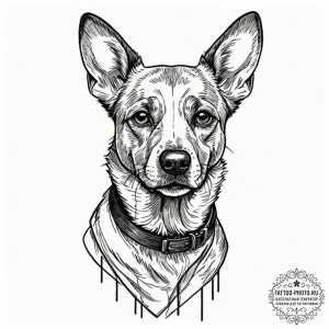 Dog, tattoo drawing outline, sepia tone sketc... - эскиз тату (№1753491364_0, 26.07.2025 00:56) — tattoo-photo.ru
