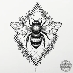 Tattoo design a small, intricate bee, symboli... - эскиз тату (№1753492583_0, 26.07.2025 01:16) — tattoo-photo.ru