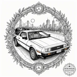 The delorean time machine, ink illustration f... - эскиз тату (№1753496371_0, 26.07.2025 02:19) — tattoo-photo.ru