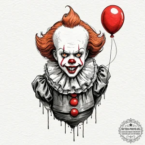A trash polka tattoo of pennywise the dancing... - эскиз тату (№1753498575_0, 26.07.2025 02:56) — tattoo-photo.ru