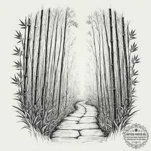 A path winding through a dense bamboo forest,... - эскиз тату (№1753500170_0, 26.07.2025 03:22) — tattoo-photo.ru