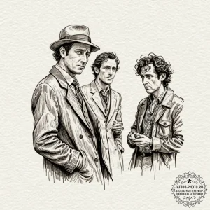 A watercolor tattoo of the main characters fr... - эскиз тату (№1753502911_0, 26.07.2025 04:08) — tattoo-photo.ru