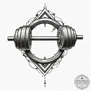Tattoo design a stylized barbell with weights... - эскиз тату (№1753504711_0, 26.07.2025 04:38) — tattoo-photo.ru