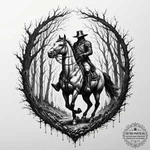 A trash polka tattoo of the headless horseman... - эскиз тату (№1753505512_0, 26.07.2025 04:51) — tattoo-photo.ru