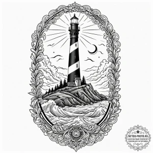 Tattoo design a lighthouse with its light sou... - эскиз тату (№1753506098_0, 26.07.2025 05:01) — tattoo-photo.ru