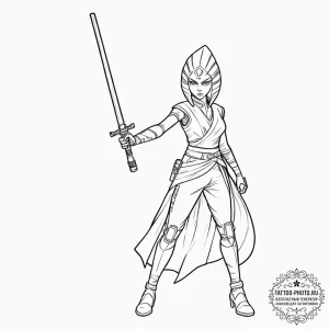 Linework tattoo of ahsoka tano with her two l... - эскиз тату (№1753506288_0, 26.07.2025 05:04) — tattoo-photo.ru