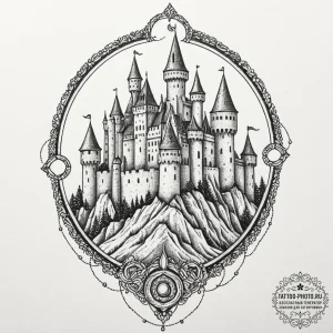 Medieval castle siege, tattoo flash sheet des... - эскиз тату (№1753508466_0, 26.07.2025 05:41) — tattoo-photo.ru