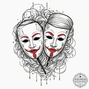 Theater masks, concept art for tattoo, black... - эскиз тату (№1753509079_0, 26.07.2025 05:51) — tattoo-photo.ru