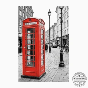An old-fashioned red telephone box on a londo... - эскиз тату (№1753511688_0, 26.07.2025 06:34) — tattoo-photo.ru