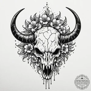 Tattoo design a zodiac animal skull in heavy... - эскиз тату (№1753513293_0, 26.07.2025 07:01) — tattoo-photo.ru