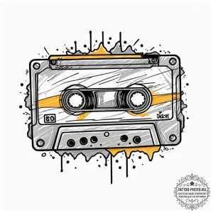 Cassette, tattoo line art, new school tattoo... - эскиз тату (№1753513686_0, 26.07.2025 07:08) — tattoo-photo.ru