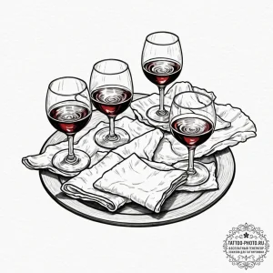 The aftermath of a dinner party, with messy p... - эскиз тату (№1753514268_0, 26.07.2025 07:17) — tattoo-photo.ru