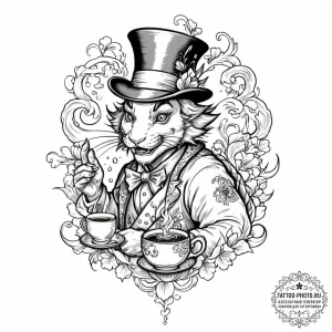 The mad hatter's tea party, tattoo sketch des... - эскиз тату (№1753514471_0, 26.07.2025 07:21) — tattoo-photo.ru
