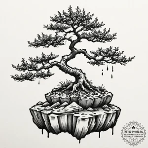 A bonsai tree on a cliff edge (is there, but... - эскиз тату (№1753515657_0, 26.07.2025 07:40) — tattoo-photo.ru