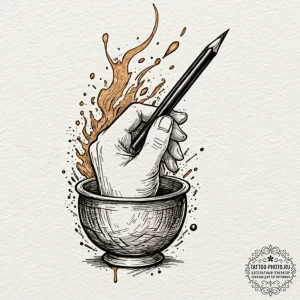 Tattoo sketch a human hand writing a story, b... - эскиз тату (№1753516259_0, 26.07.2025 07:50) — tattoo-photo.ru