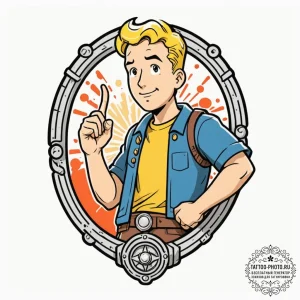 Vault boy (from fallout), tattoo line art, vi... - эскиз тату (№1753517035_0, 26.07.2025 08:03) — tattoo-photo.ru