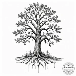 Tattoo design a single, strong oak tree with... - эскиз тату (№1753517440_0, 26.07.2025 08:10) — tattoo-photo.ru