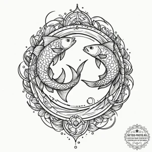 Tattoo design pisces fish, sketched with over... - эскиз тату (№1753517840_0, 26.07.2025 08:17) — tattoo-photo.ru