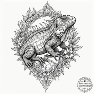 Iguana, ink illustration for tattoo, on a cle... - эскиз тату (№1753521223_0, 26.07.2025 09:13) — tattoo-photo.ru