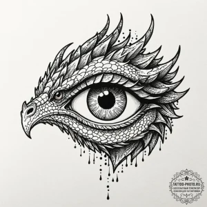 A linework tattoo of a dragon's eye, wise and... - эскиз тату (№1753524981_0, 26.07.2025 10:16) — tattoo-photo.ru