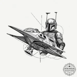 Neo-traditional design of boba fett's ship, s... - эскиз тату (№1753525941_0, 26.07.2025 10:32) — tattoo-photo.ru