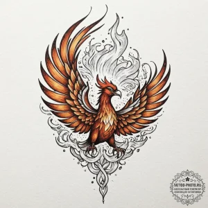 Tattoo design a phoenix rising from abstract... - эскиз тату (№1753528322_0, 26.07.2025 11:12) — tattoo-photo.ru