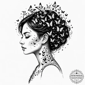 Tattoo design a woman's silhouette made of co... - эскиз тату (№1753529116_0, 26.07.2025 11:25) — tattoo-photo.ru