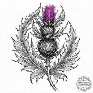 Thistle, tattoo line art, detailed cross-hatc... - эскиз тату (№1753530488_0, 26.07.2025 11:48) — tattoo-photo.ru