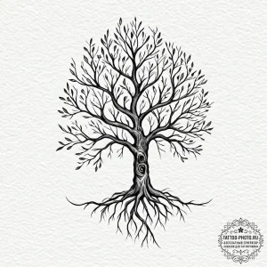 Tattoo design a single, powerful root, strong... - эскиз тату (№1753530693_0, 26.07.2025 11:51) — tattoo-photo.ru