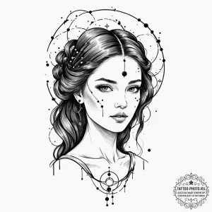 Tattoo design a virgo maiden, half realistic... - эскиз тату (№1753531102_0, 26.07.2025 11:58) — tattoo-photo.ru