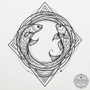 Tattoo design pisces fish in an abstract, ove... - эскиз тату (№1753553659_0, 26.07.2025 18:14) — tattoo-photo.ru
