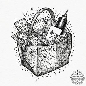Tattoo sketch a stylized bag of holding overf... - эскиз тату (№1753554056_0, 26.07.2025 18:20) — tattoo-photo.ru